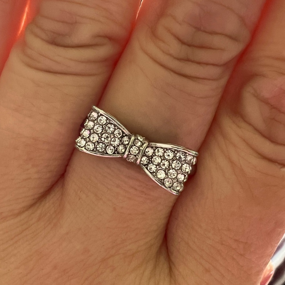Sterling Silver Bow Tie CZ Pave Ring 10